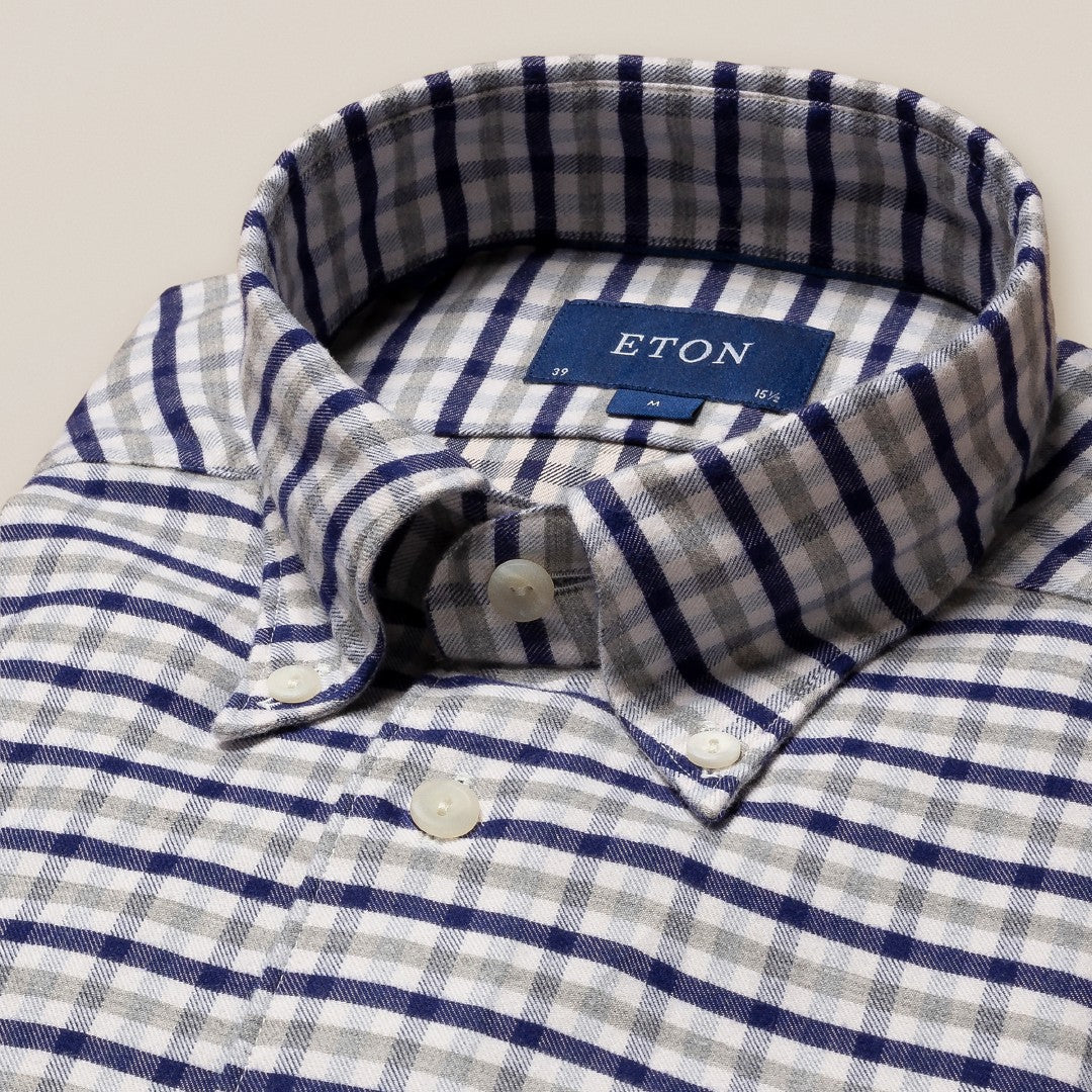 Eton Slim Fit Tattersall Check Shirt Navy Blue-MALFORD OF LONDON SAVILE ROW MENSWEAR OUTLET