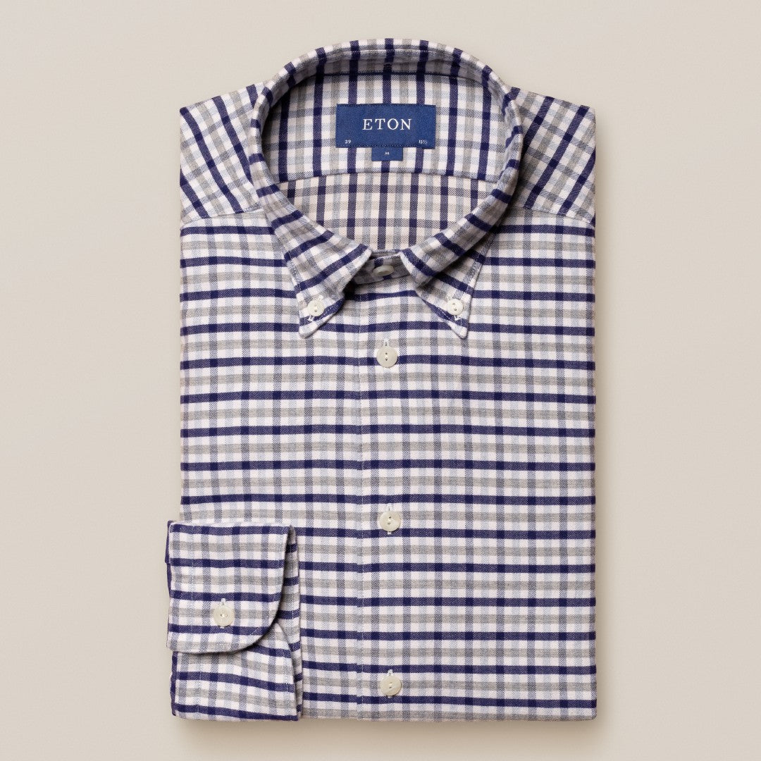 Eton Slim Fit Tattersall Check Shirt Navy Blue-MALFORD OF LONDON SAVILE ROW MENSWEAR OUTLET