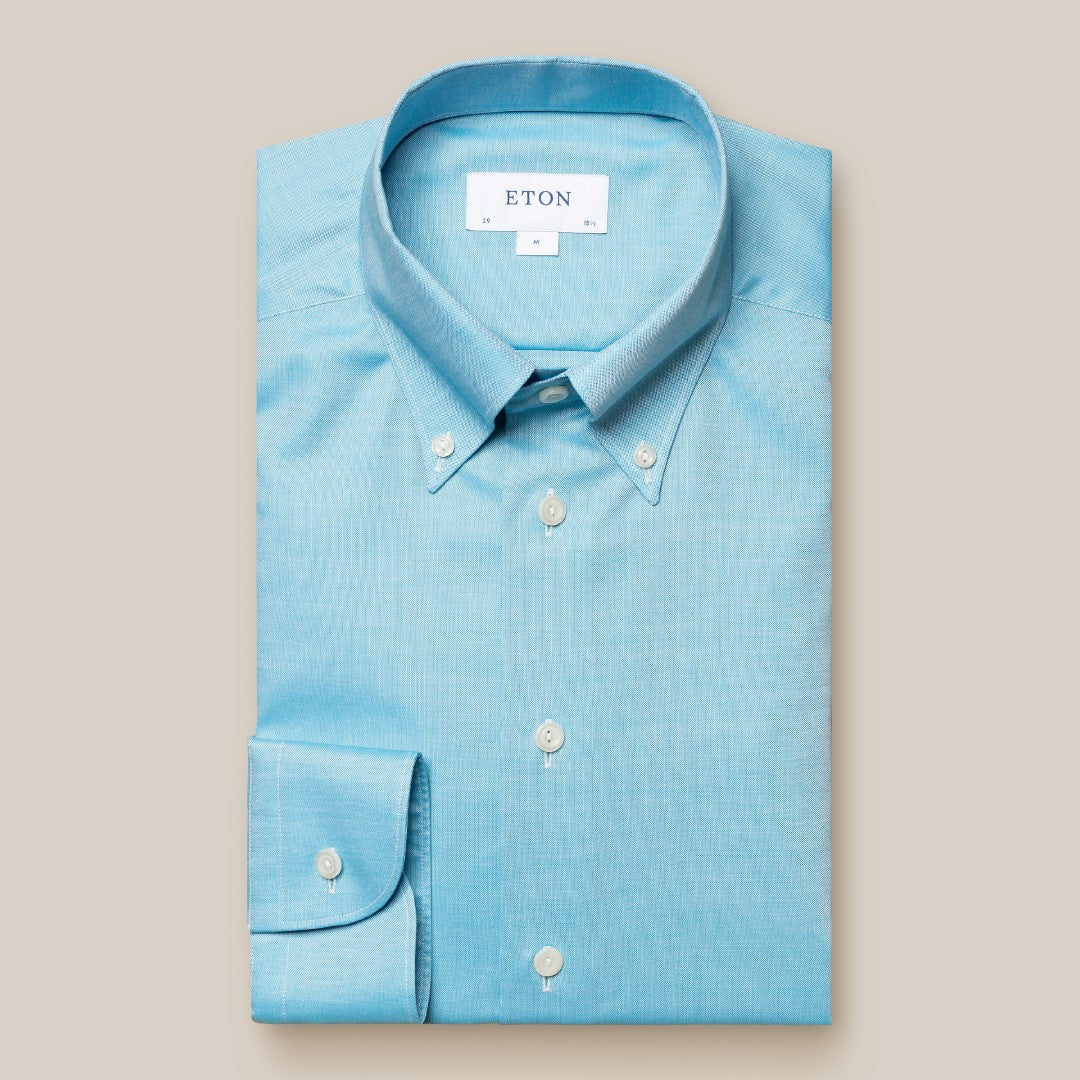 Eton Slim Fit Textured Oxford Shirt Light Green-MALFORD OF LONDON SAVILE ROW MENSWEAR OUTLET