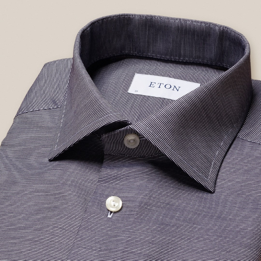 Eton Slim Fit Textured Stripe Shirt Navy Blue-MALFORD OF LONDON SAVILE ROW MENSWEAR OUTLET