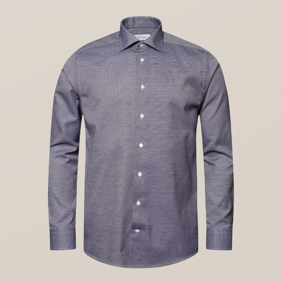 Eton Slim Fit Textured Stripe Shirt Navy Blue-MALFORD OF LONDON SAVILE ROW MENSWEAR OUTLET