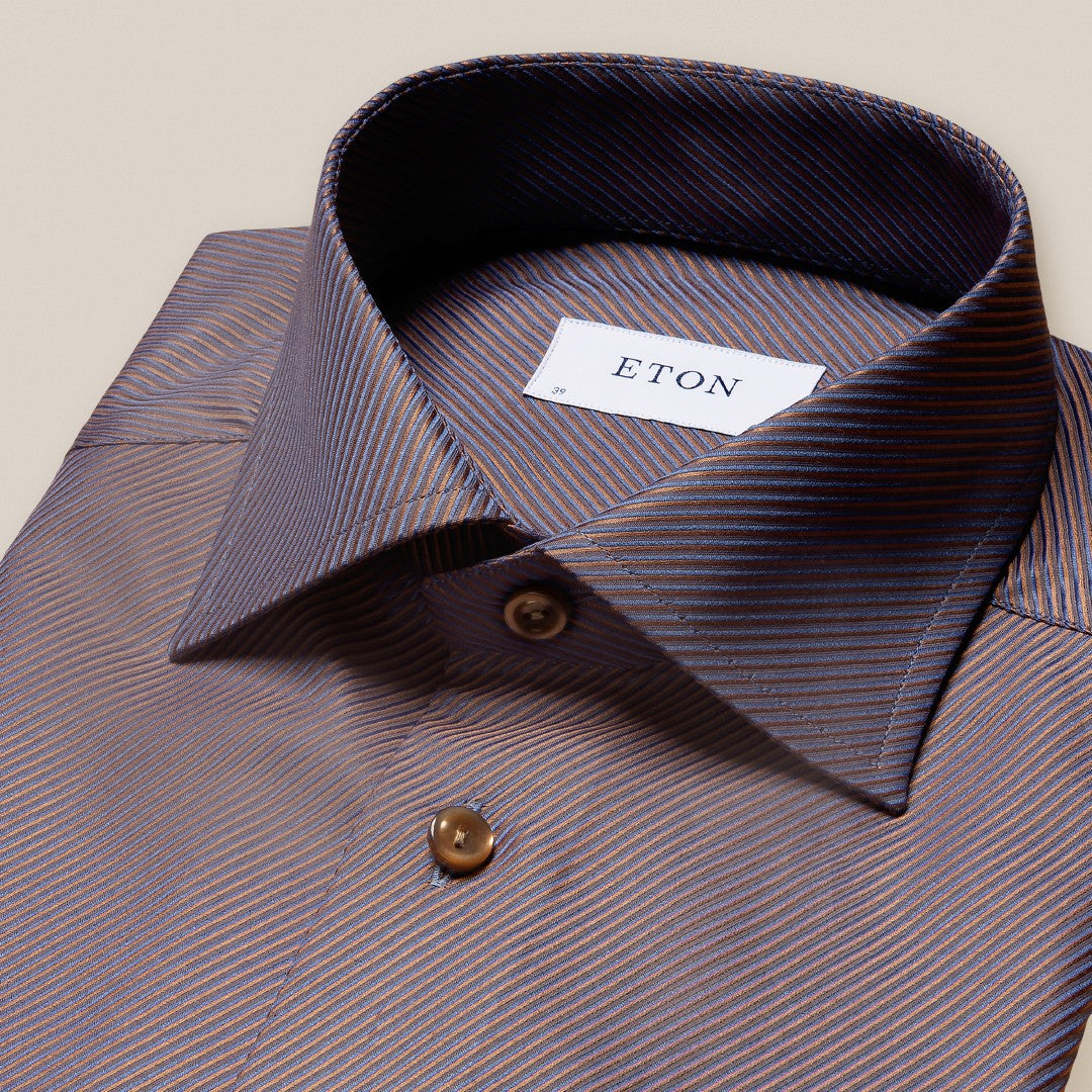 Eton Slim Fit Textured Twill Polo Shirt Blue/Brown-MALFORD OF LONDON SAVILE ROW MENSWEAR OUTLET