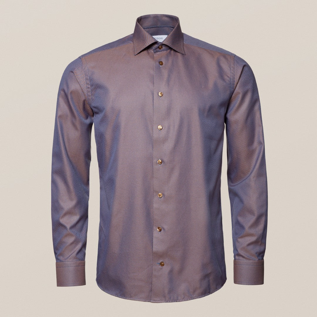 Eton Slim Fit Textured Twill Polo Shirt Blue/Brown-MALFORD OF LONDON SAVILE ROW MENSWEAR OUTLET