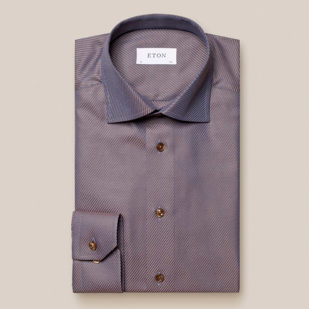 Eton Slim Fit Textured Twill Polo Shirt Blue/Brown-MALFORD OF LONDON SAVILE ROW MENSWEAR OUTLET