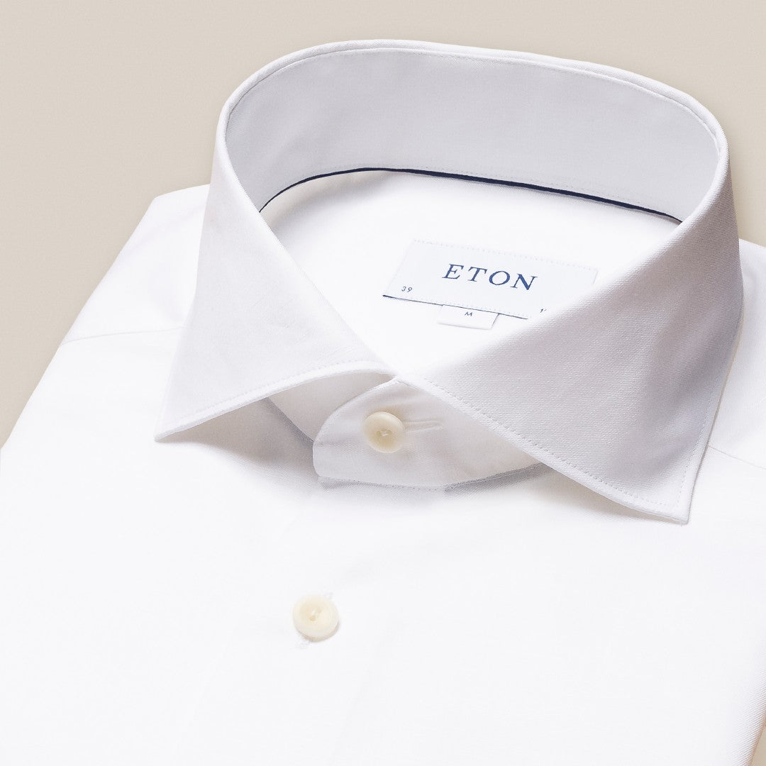 Eton Slim Fit Textured Twill Shirt White-MALFORD OF LONDON SAVILE ROW MENSWEAR OUTLET