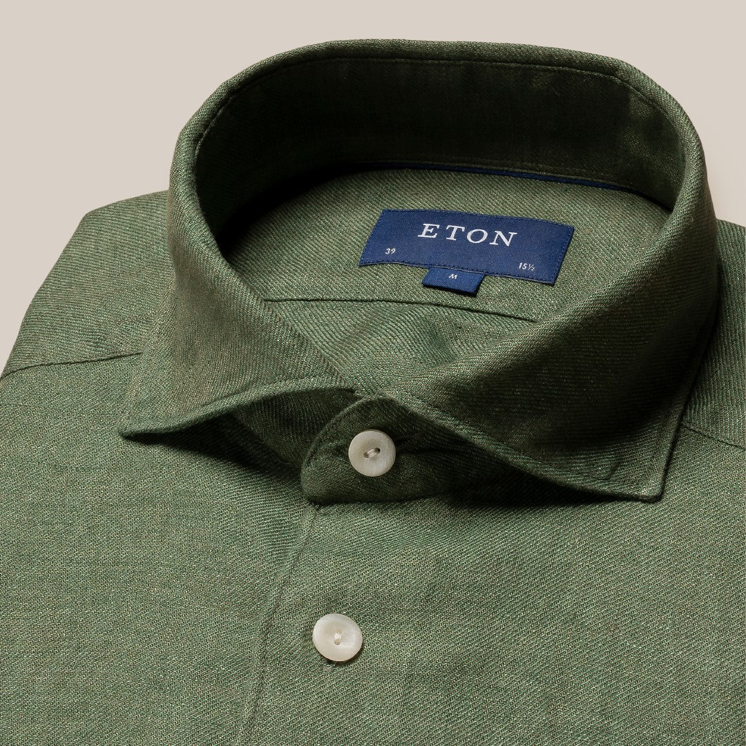 Eton Slim Fit Textured Weave Shirt Dark Green-MALFORD OF LONDON SAVILE ROW MENSWEAR OUTLET