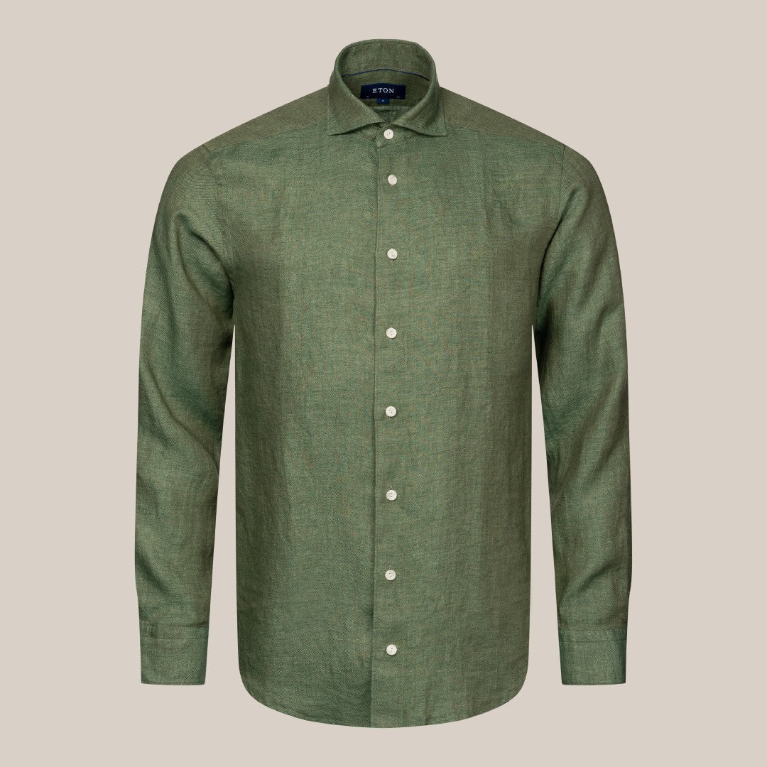 Eton Slim Fit Textured Weave Shirt Dark Green-MALFORD OF LONDON SAVILE ROW MENSWEAR OUTLET