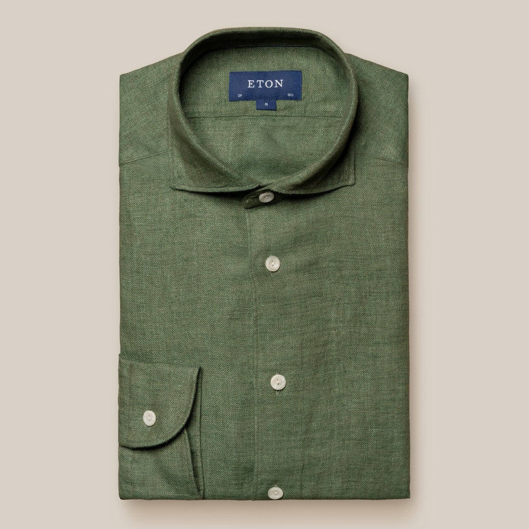 Eton Slim Fit Textured Weave Shirt Dark Green-MALFORD OF LONDON SAVILE ROW MENSWEAR OUTLET