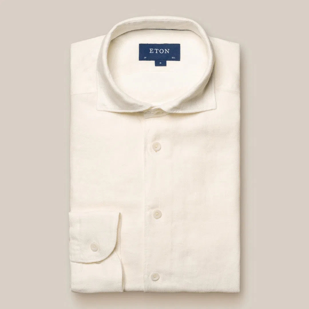 Eton Slim Fit Textured Weave Shirt White-MALFORD OF LONDON SAVILE ROW MENSWEAR OUTLET