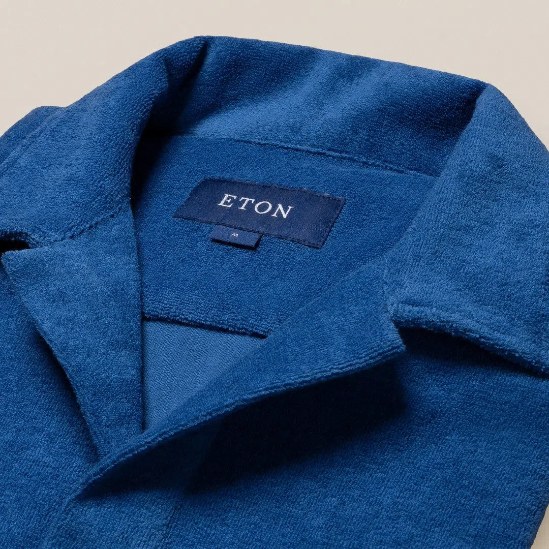 Eton Slim Fit Towelling Short Sleeve Shirt Dark Blue-MALFORD OF LONDON SAVILE ROW MENSWEAR OUTLET