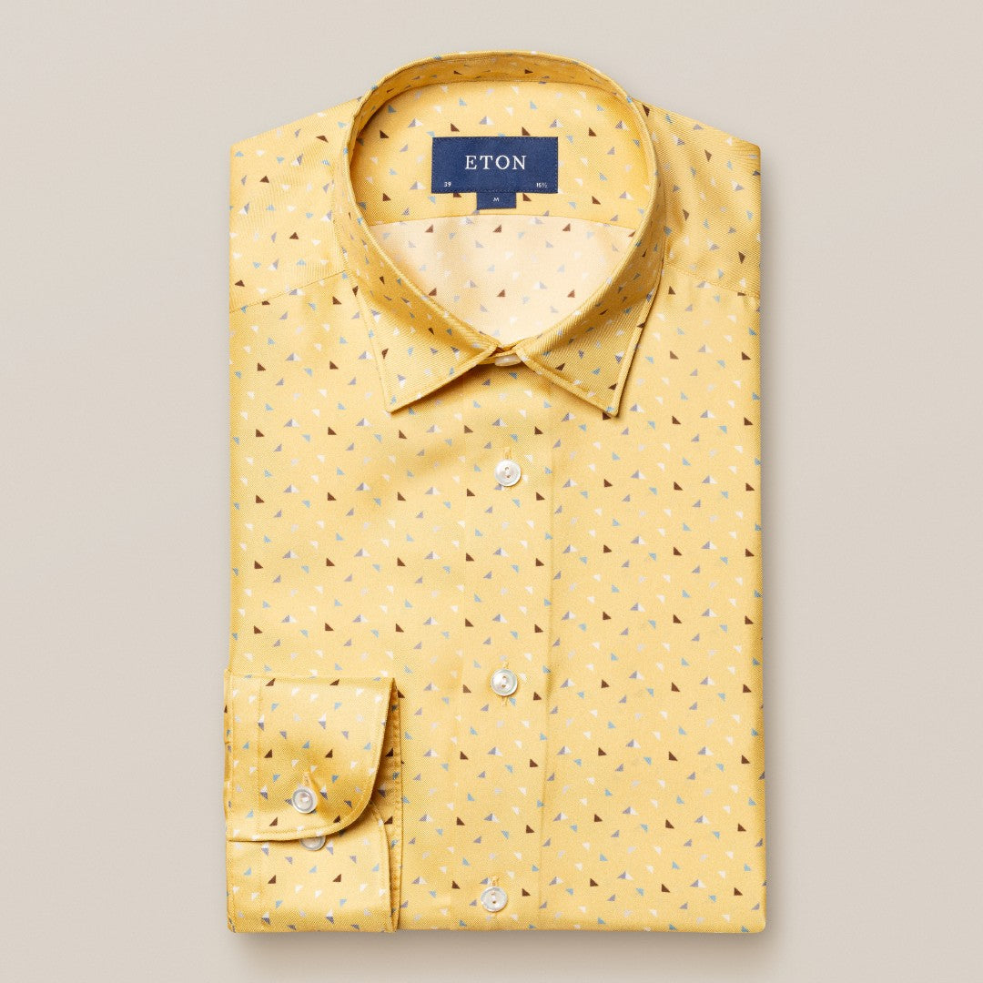 Eton Slim Fit Triangle Confetti Shirt Yellow-MALFORD OF LONDON SAVILE ROW MENSWEAR OUTLET