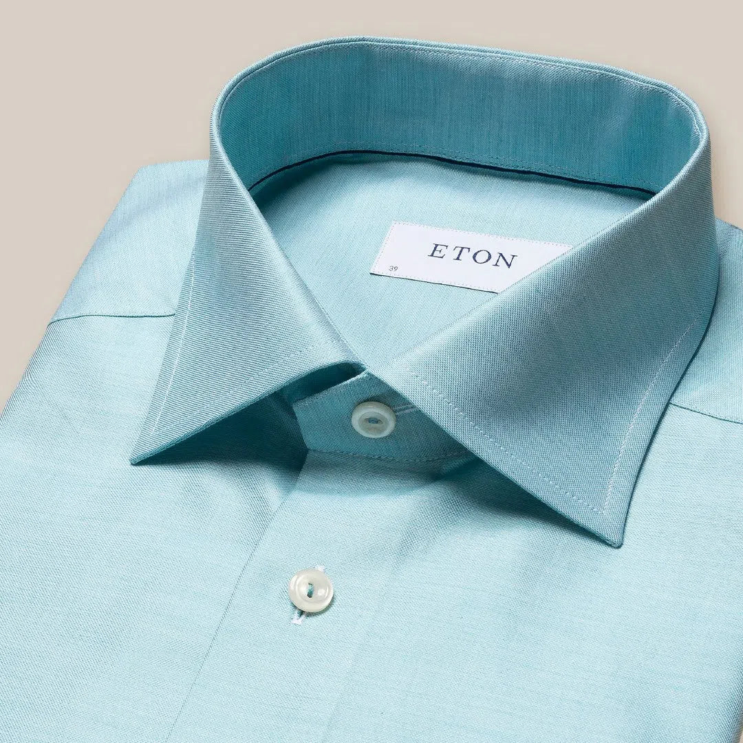 Eton Slim Fit Trimmed Placket Signature Twill Shirt Light Green-MALFORD OF LONDON SAVILE ROW MENSWEAR OUTLET