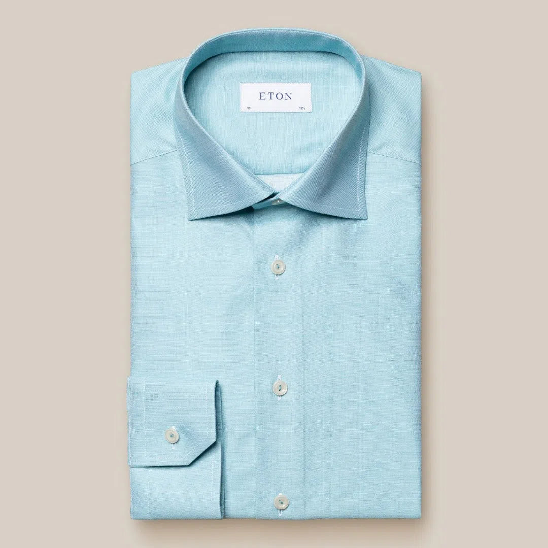 Eton Slim Fit Trimmed Placket Signature Twill Shirt Light Green-MALFORD OF LONDON SAVILE ROW MENSWEAR OUTLET