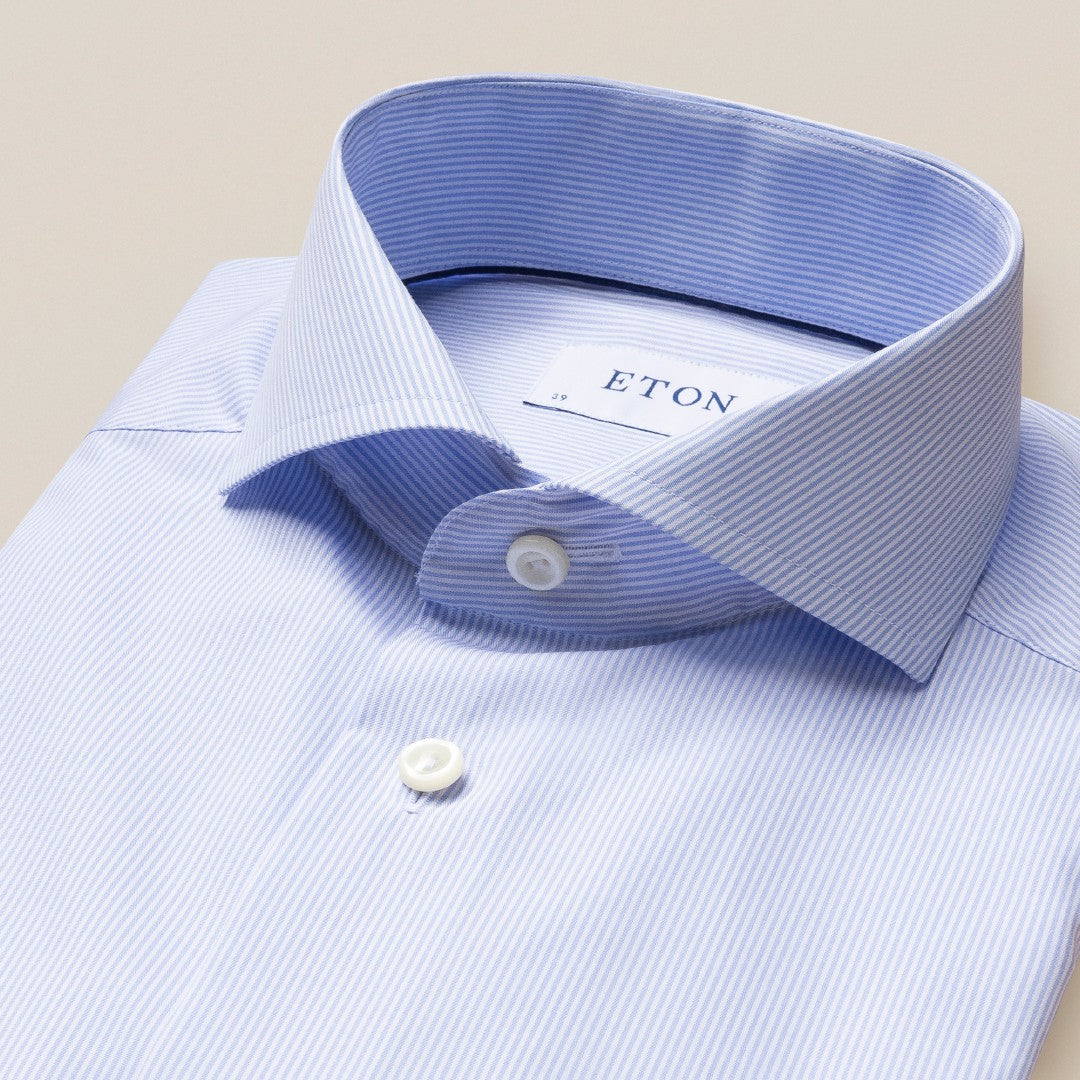 Eton Slim Fit Ultra Fine Stripe Shirt Light Blue-MALFORD OF LONDON SAVILE ROW MENSWEAR OUTLET