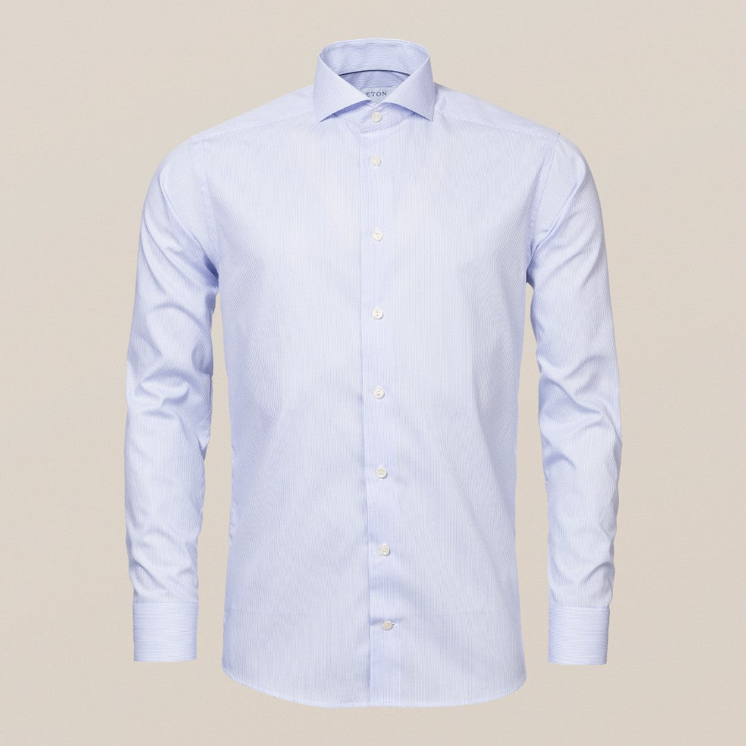 Eton Slim Fit Ultra Fine Stripe Shirt Light Blue-MALFORD OF LONDON SAVILE ROW MENSWEAR OUTLET