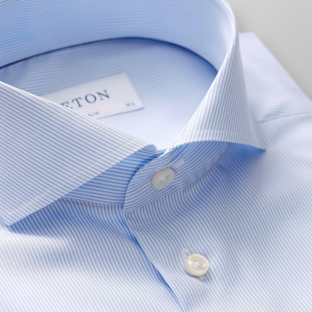 Eton Slim Fit Ultra Fine Stripe Shirt Light Blue-MALFORD OF LONDON SAVILE ROW MENSWEAR OUTLET