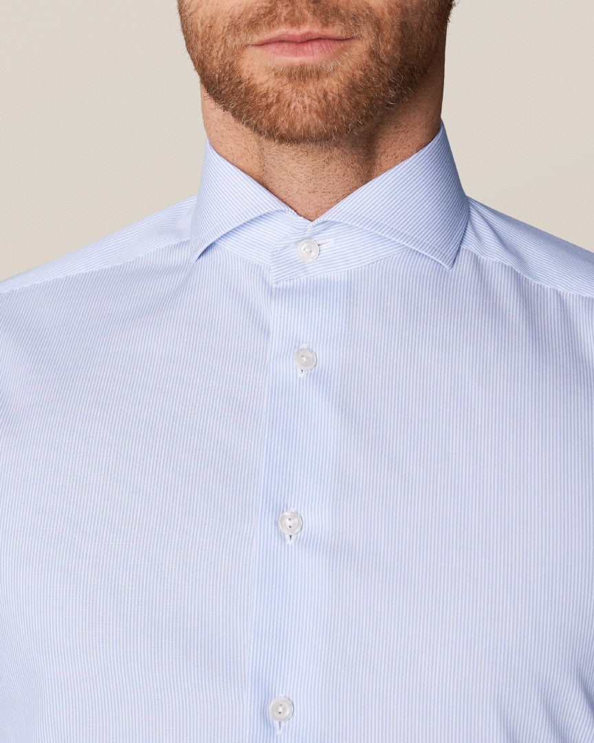 Eton Slim Fit Ultra Fine Stripe Shirt Light Blue-MALFORD OF LONDON SAVILE ROW MENSWEAR OUTLET