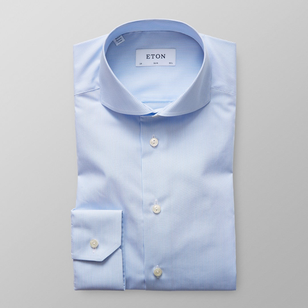 Eton Slim Fit Ultra Fine Stripe Shirt Light Blue-MALFORD OF LONDON SAVILE ROW MENSWEAR OUTLET