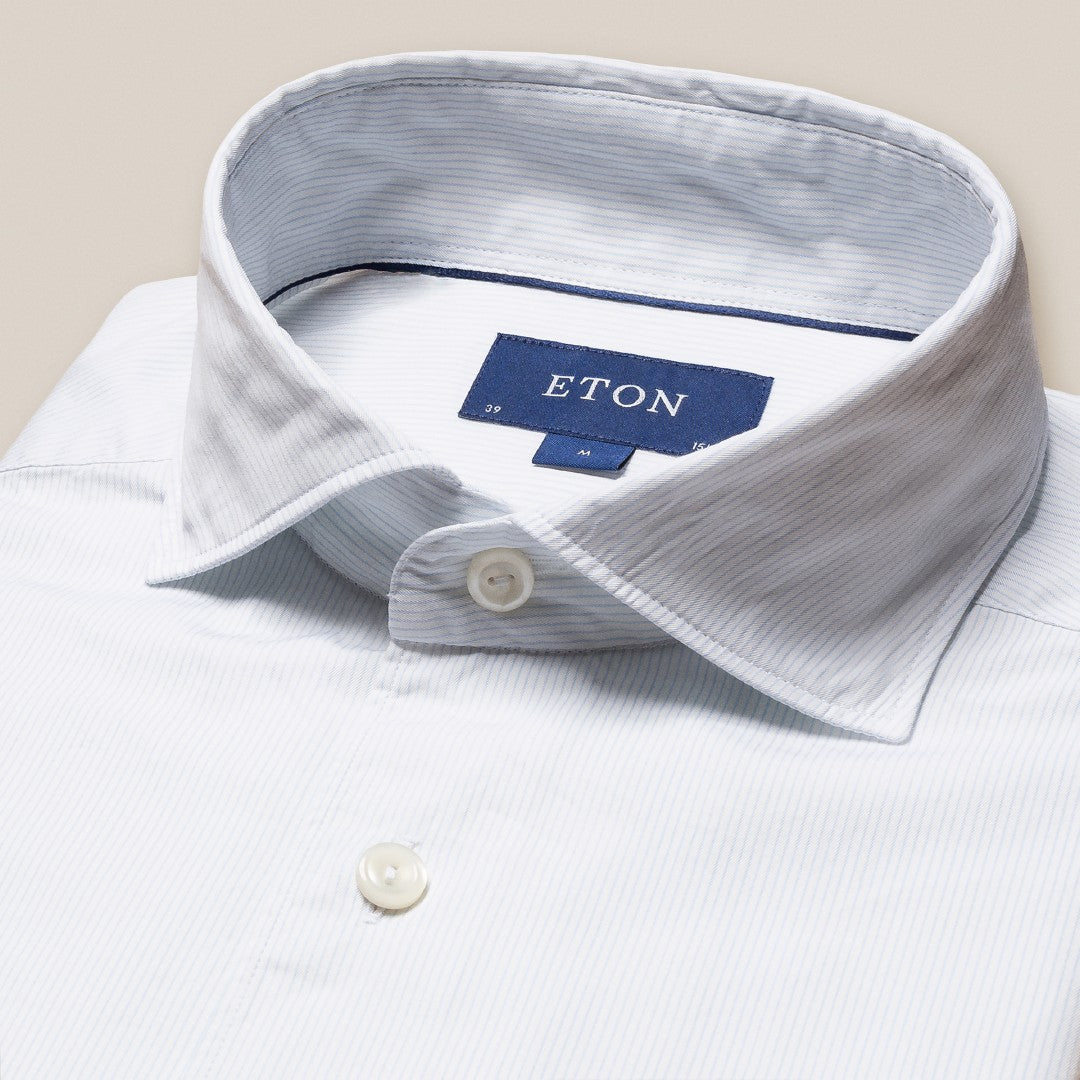 Eton Slim Fit Ultra Fine Stripe Shirt Light Blue/White-MALFORD OF LONDON SAVILE ROW MENSWEAR OUTLET