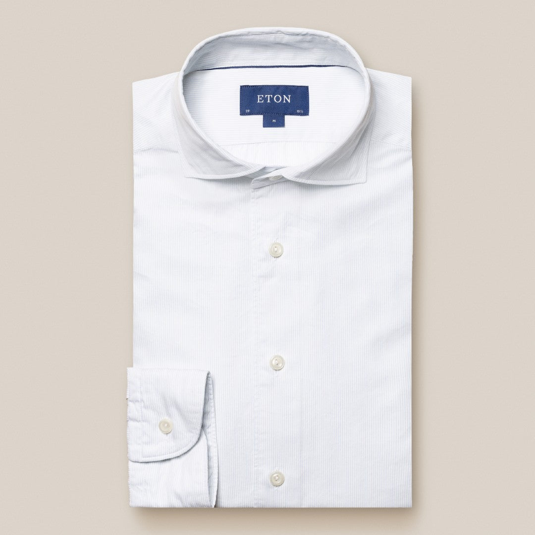 Eton Slim Fit Ultra Fine Stripe Shirt Light Blue/White-MALFORD OF LONDON SAVILE ROW MENSWEAR OUTLET