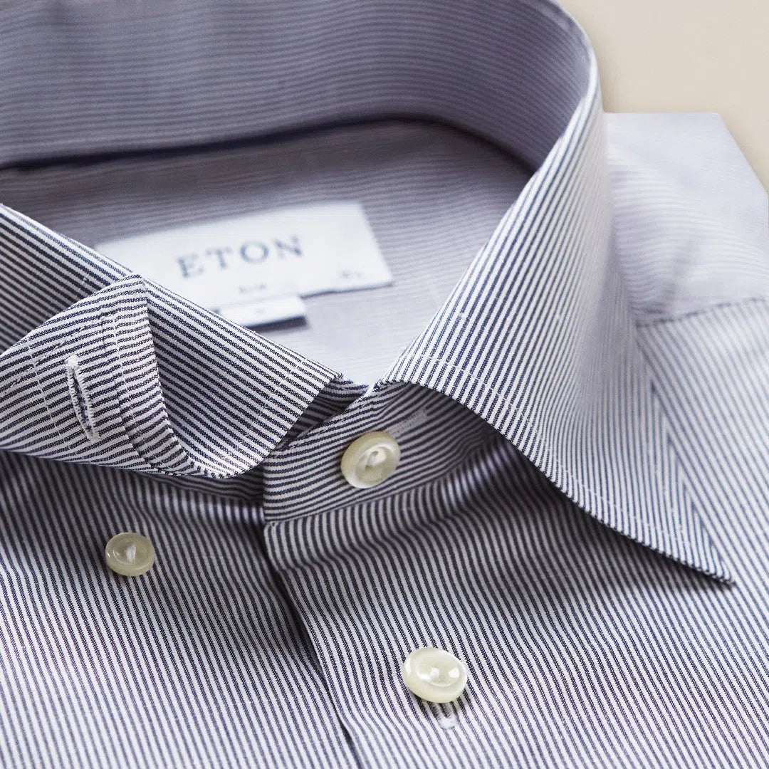 Eton Slim Fit Ultra Fine Stripe Shirt Navy Blue-MALFORD OF LONDON SAVILE ROW MENSWEAR OUTLET