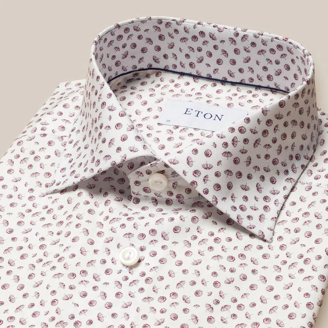 Eton Slim Fit Umbrella Print Shirt Pink/Cream-MALFORD OF LONDON SAVILE ROW MENSWEAR OUTLET