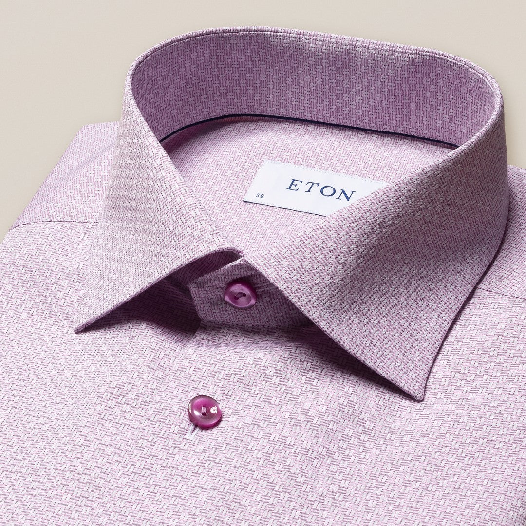 Eton Slim Fit Weave Pattern Shirt Pink-MALFORD OF LONDON SAVILE ROW MENSWEAR OUTLET