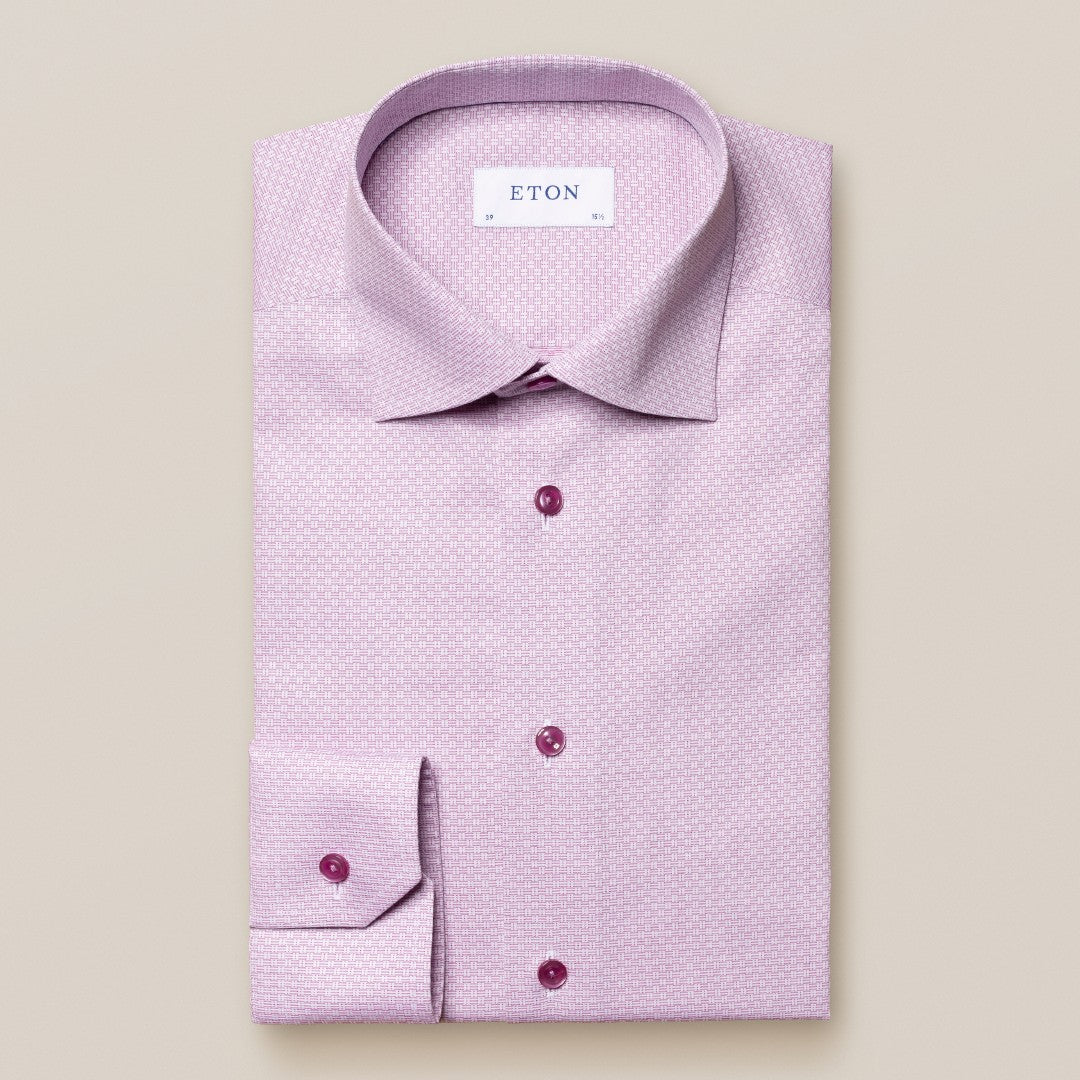 Eton Slim Fit Weave Pattern Shirt Pink-MALFORD OF LONDON SAVILE ROW MENSWEAR OUTLET