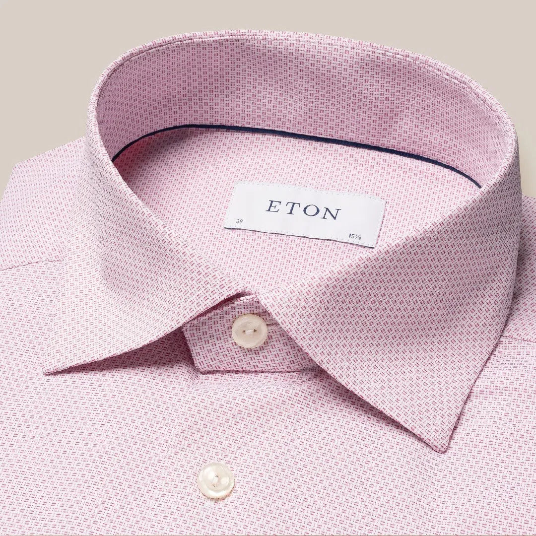 Eton Slim Fit Weave Stitch Four Way Stretch Shirt Pink-MALFORD OF LONDON SAVILE ROW MENSWEAR OUTLET