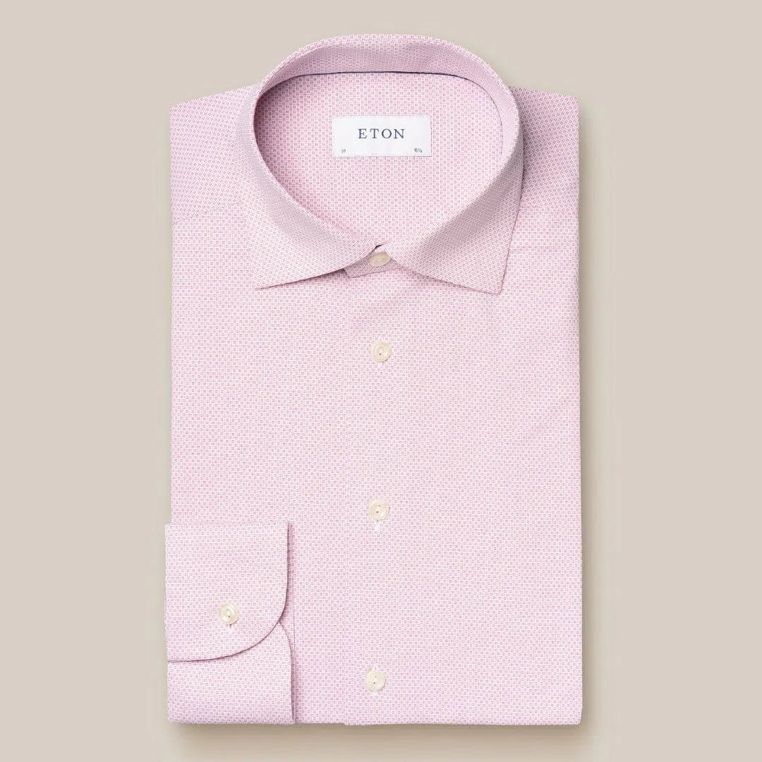 Eton Slim Fit Weave Stitch Four Way Stretch Shirt Pink-MALFORD OF LONDON SAVILE ROW MENSWEAR OUTLET