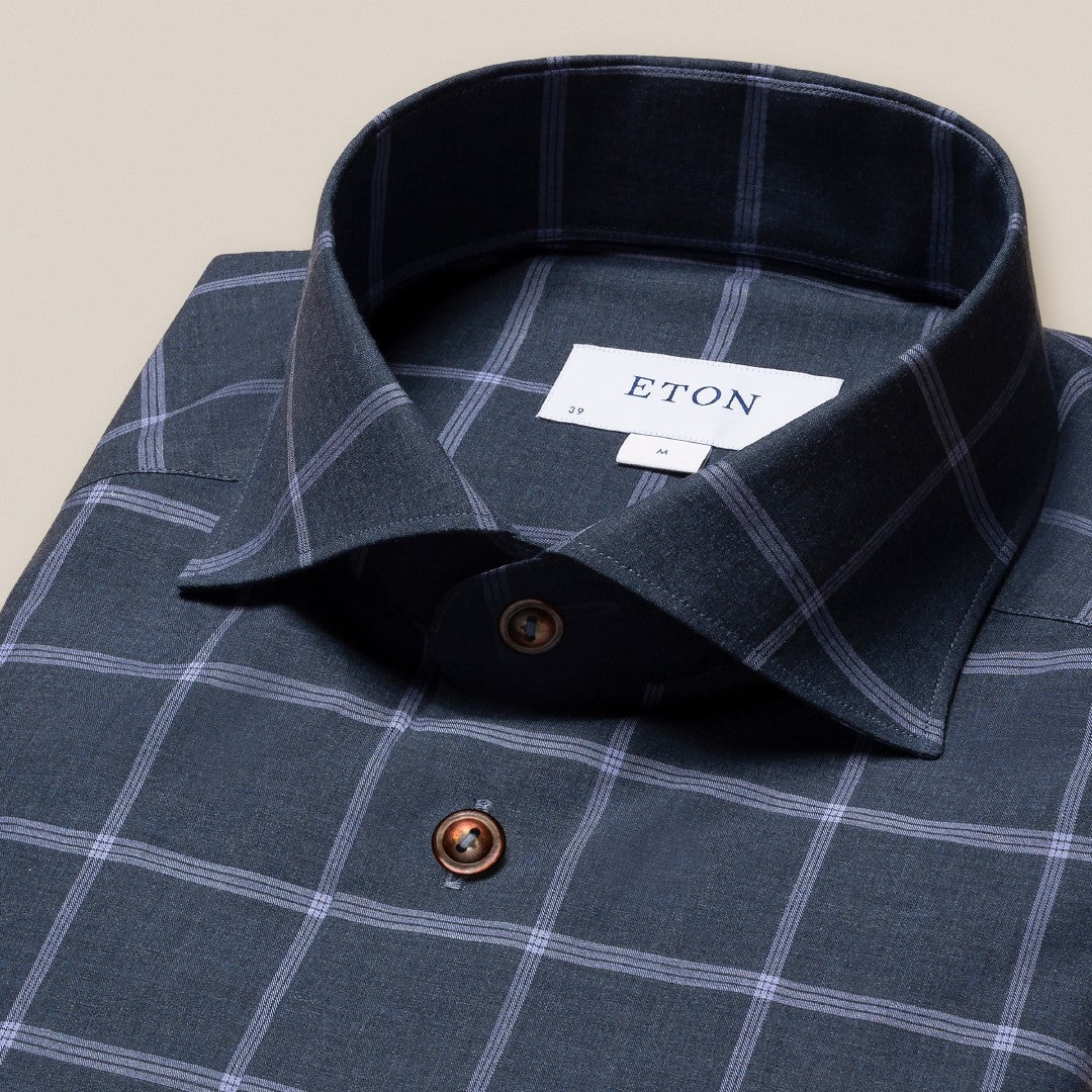 Eton Slim Fit Windowpane Check Signature Twill Shirt Navy Blue-MALFORD OF LONDON SAVILE ROW MENSWEAR OUTLET