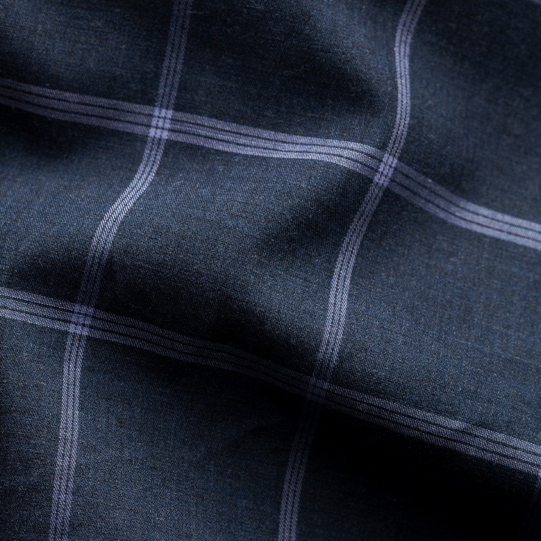 Eton Slim Fit Windowpane Check Signature Twill Shirt Navy Blue-MALFORD OF LONDON SAVILE ROW MENSWEAR OUTLET