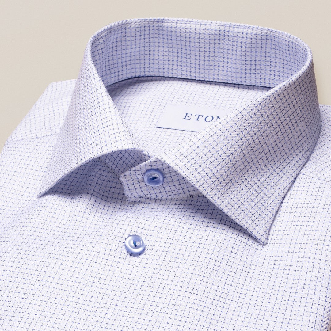 Eton Slim Fit Zig-Zag/Check Shirt Dark Blue-MALFORD OF LONDON SAVILE ROW MENSWEAR OUTLET