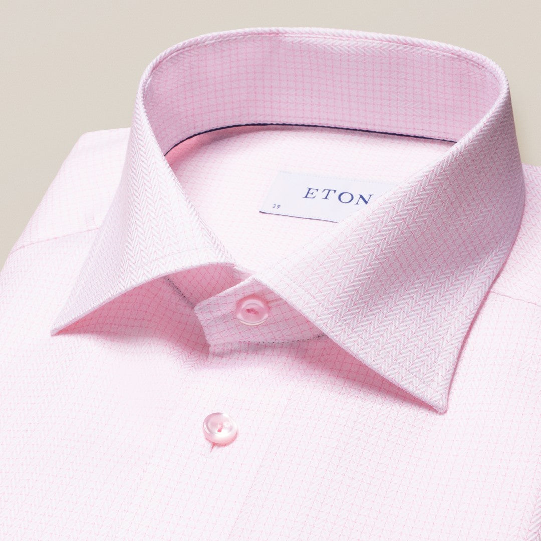 Eton Slim Fit Zig-Zag/Check Shirt Pink-MALFORD OF LONDON SAVILE ROW MENSWEAR OUTLET