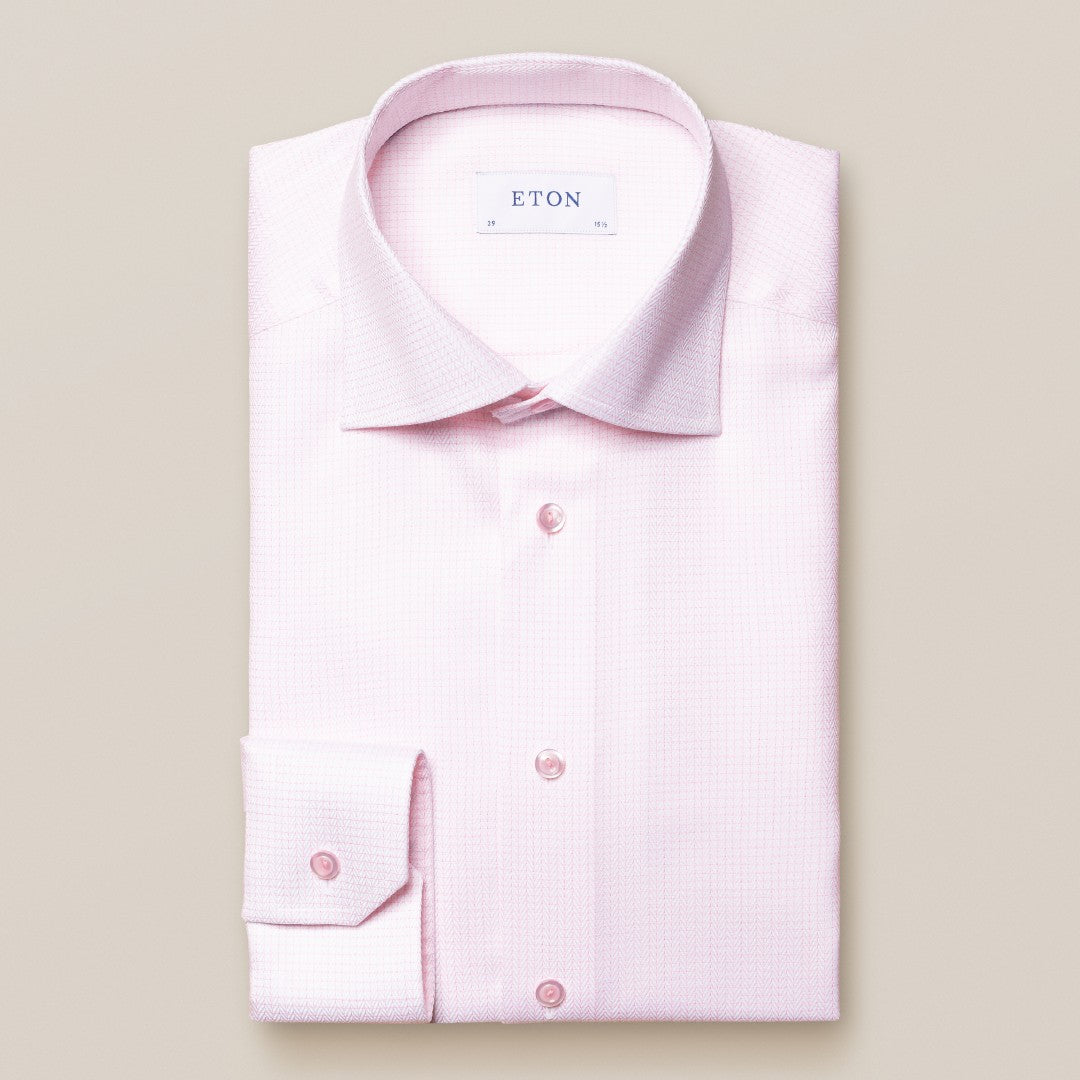 Eton Slim Fit Zig-Zag/Check Shirt Pink-MALFORD OF LONDON SAVILE ROW MENSWEAR OUTLET