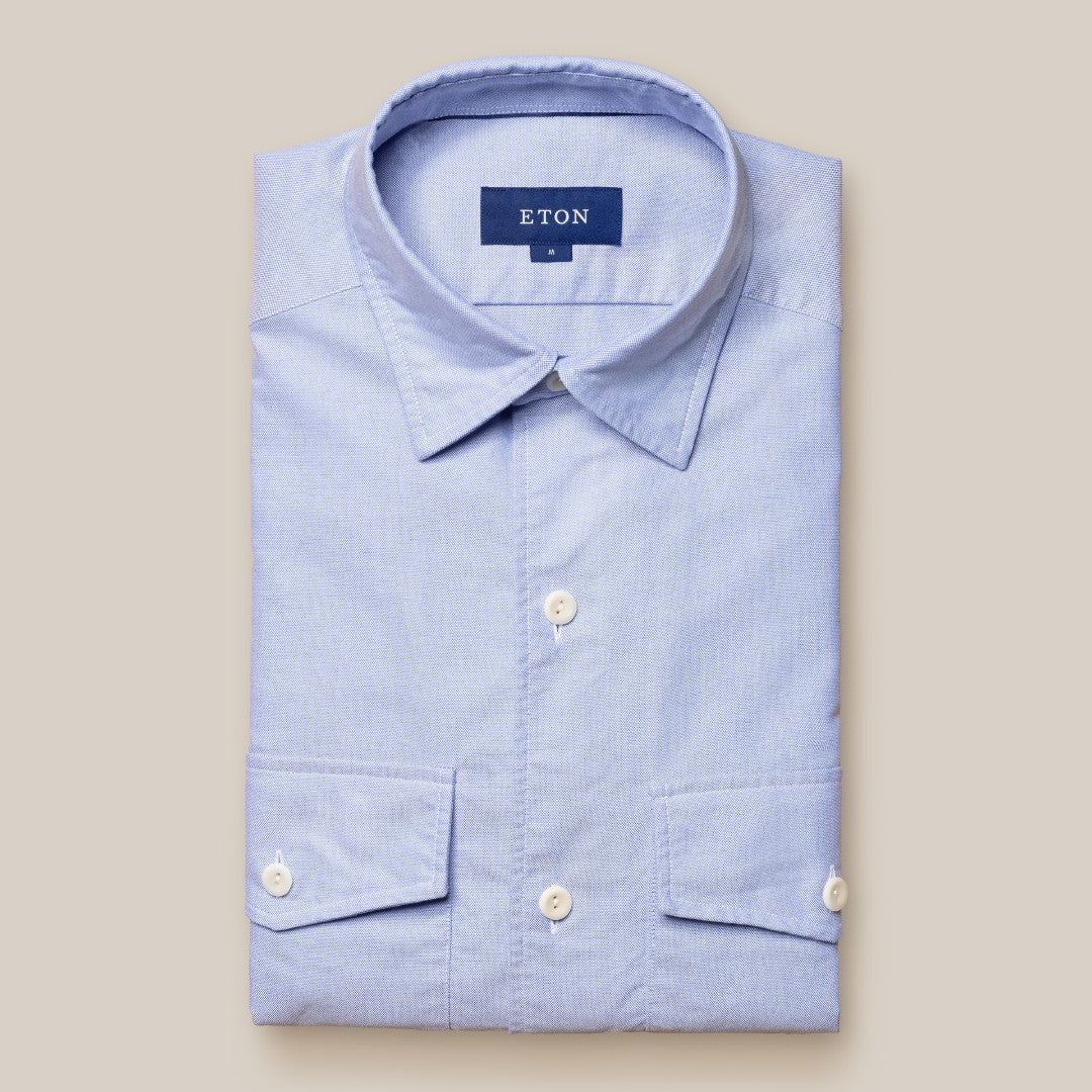 Eton Soft Touch Overshirt Light Blue-MALFORD OF LONDON SAVILE ROW MENSWEAR OUTLET