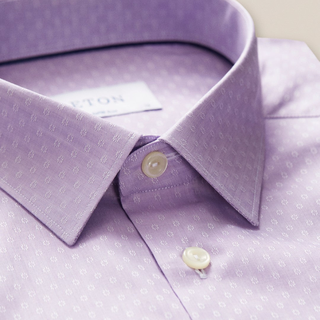 Eton Super Slim Fit Floral Weave Shirt Light Purple-MALFORD OF LONDON SAVILE ROW MENSWEAR OUTLET