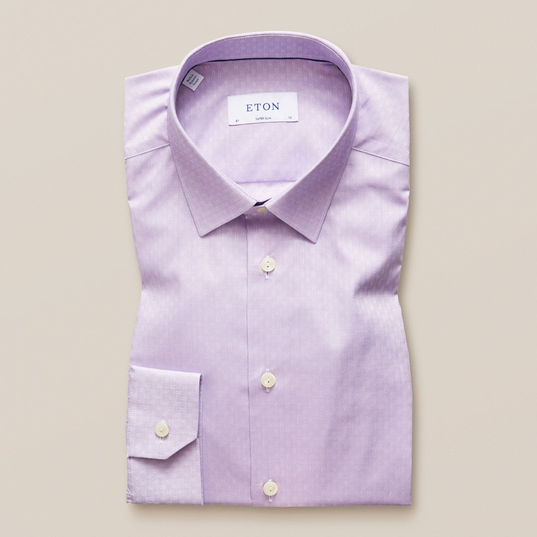 Eton Super Slim Fit Floral Weave Shirt Light Purple-MALFORD OF LONDON SAVILE ROW MENSWEAR OUTLET