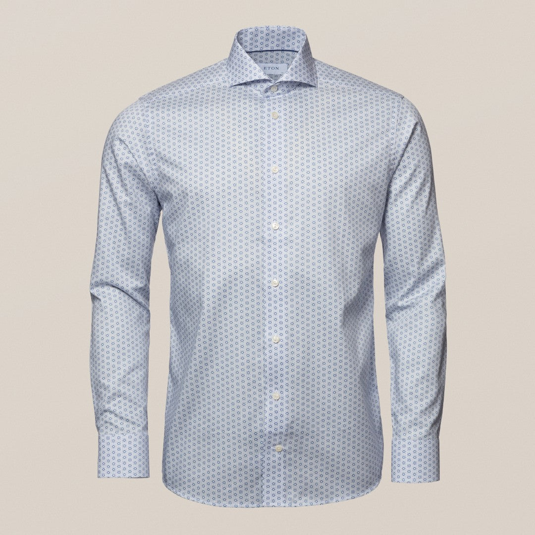 Eton Super Slim Fit Geometric Floral Shirt Light Blue-MALFORD OF LONDON SAVILE ROW MENSWEAR OUTLET