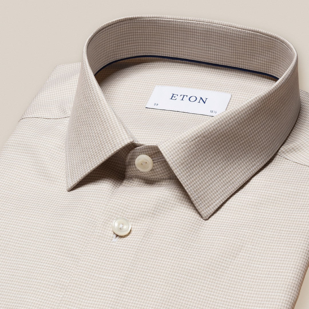 Eton Super Slim Fit Micro Houndstooth Shirt Light Green/Beige-MALFORD OF LONDON SAVILE ROW MENSWEAR OUTLET