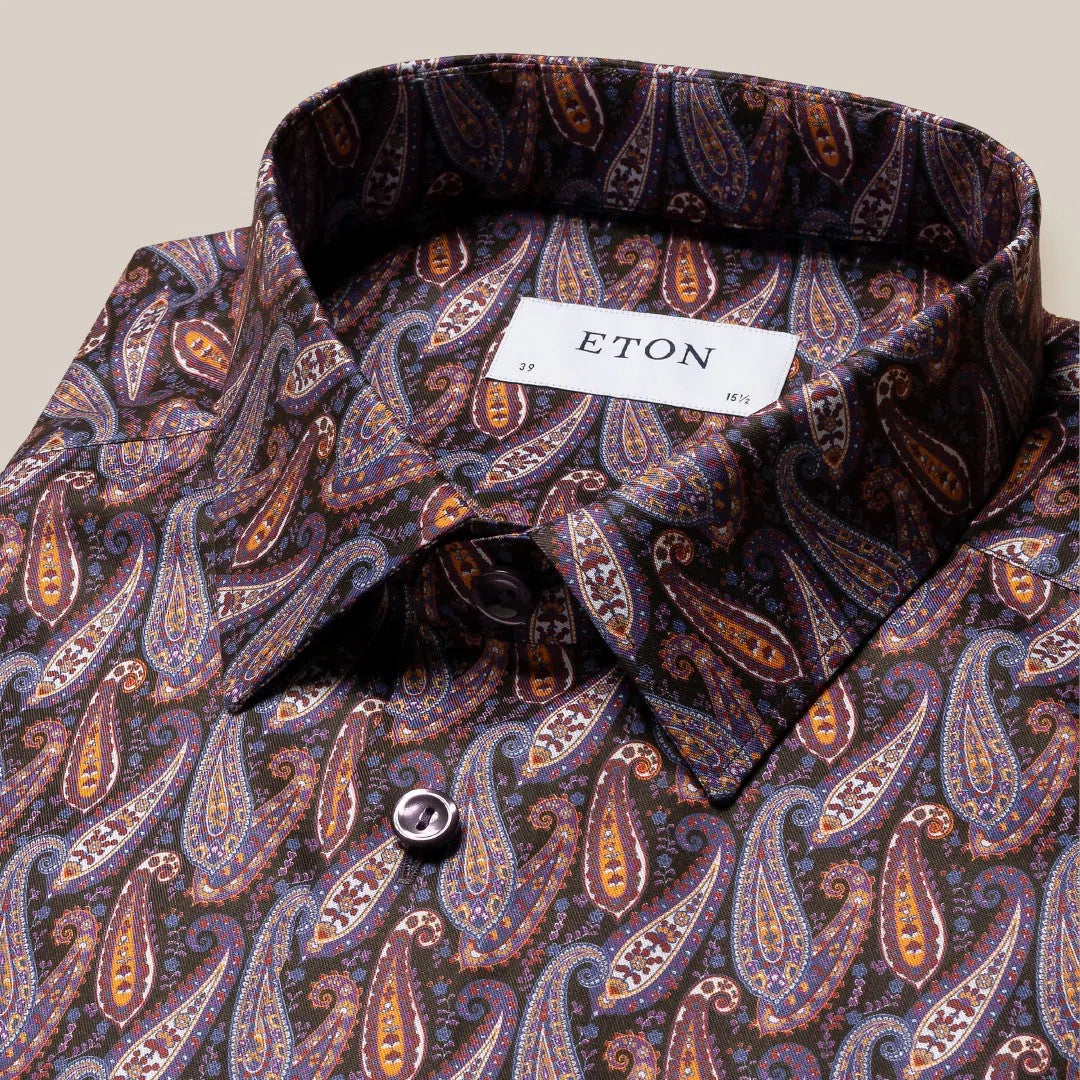 Eton Super Slim Fit Paisley Shirt Dark Purple-MALFORD OF LONDON SAVILE ROW MENSWEAR OUTLET