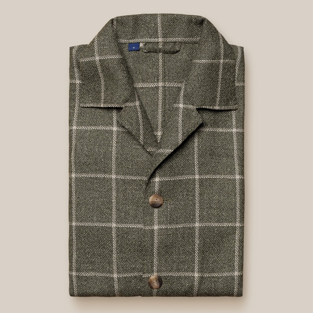 Eton Windowpane Check Hopsack Overshirt Dark Green/Beige-MALFORD OF LONDON SAVILE ROW MENSWEAR OUTLET