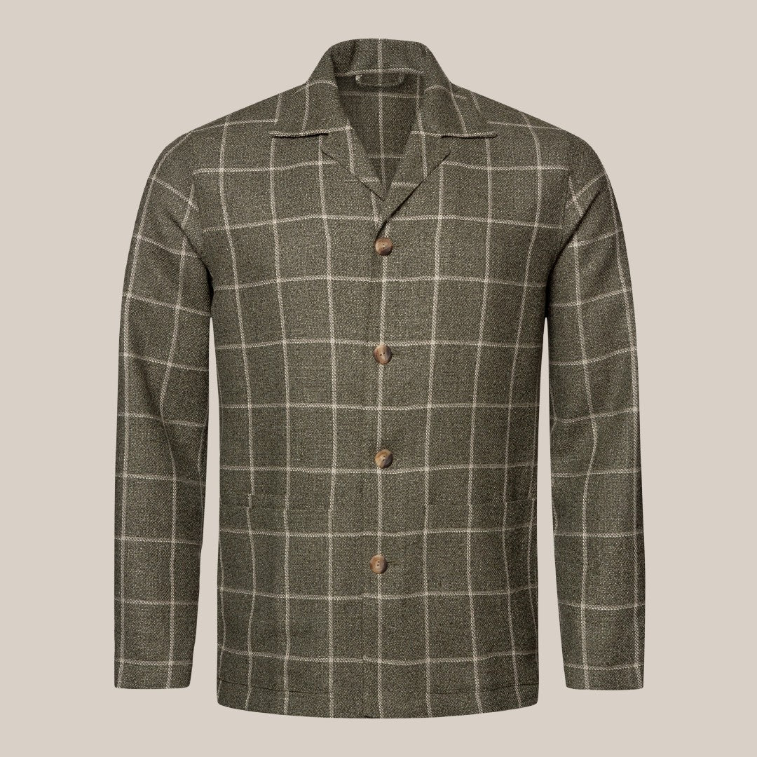 Eton Windowpane Check Hopsack Overshirt Dark Green/Beige-MALFORD OF LONDON SAVILE ROW MENSWEAR OUTLET