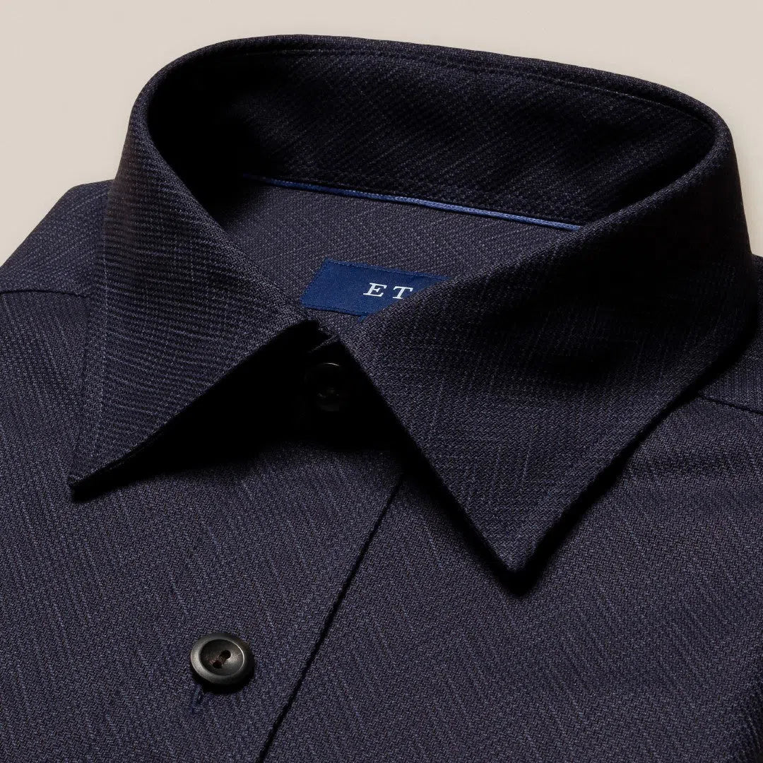 Eton Zig Zag Weave Overshirt Navy Blue-MALFORD OF LONDON SAVILE ROW MENSWEAR OUTLET