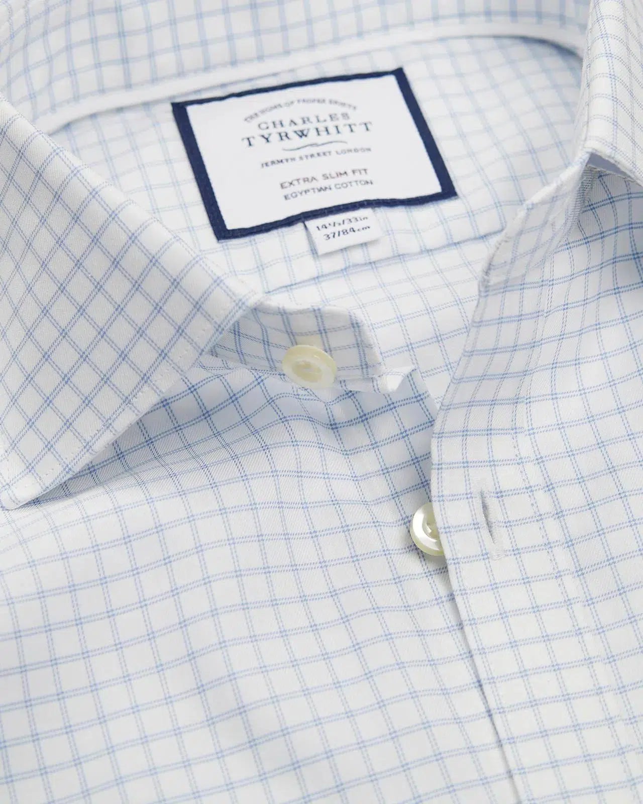 Extra Slim Fit Cornflower Blue Twill Twin Check Shirt-MALFORD OF LONDON SAVILE ROW MENSWEAR OUTLET