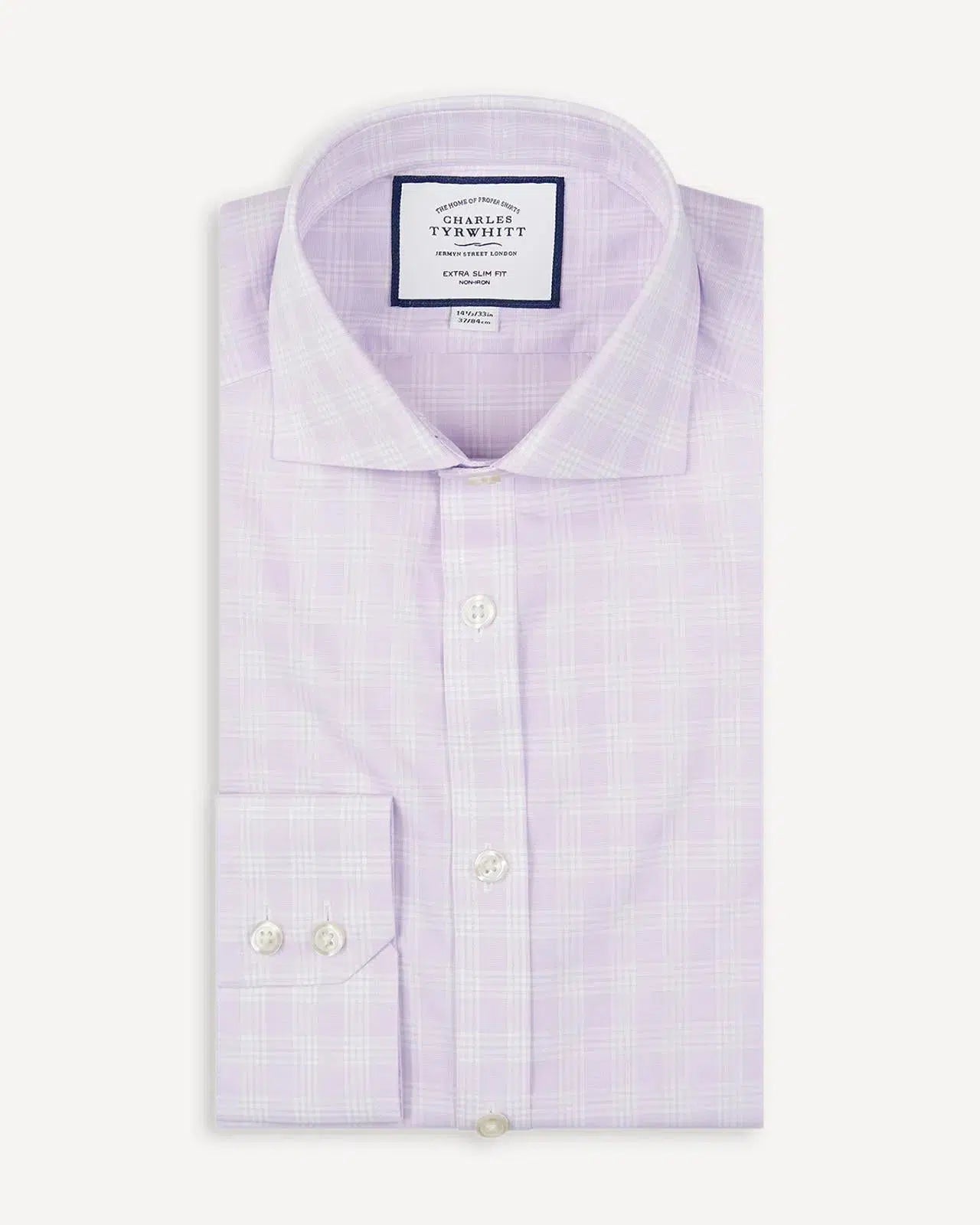 Extra Slim Fit Lilac Prince Of Wales Check Shirt-MALFORD OF LONDON SAVILE ROW MENSWEAR OUTLET