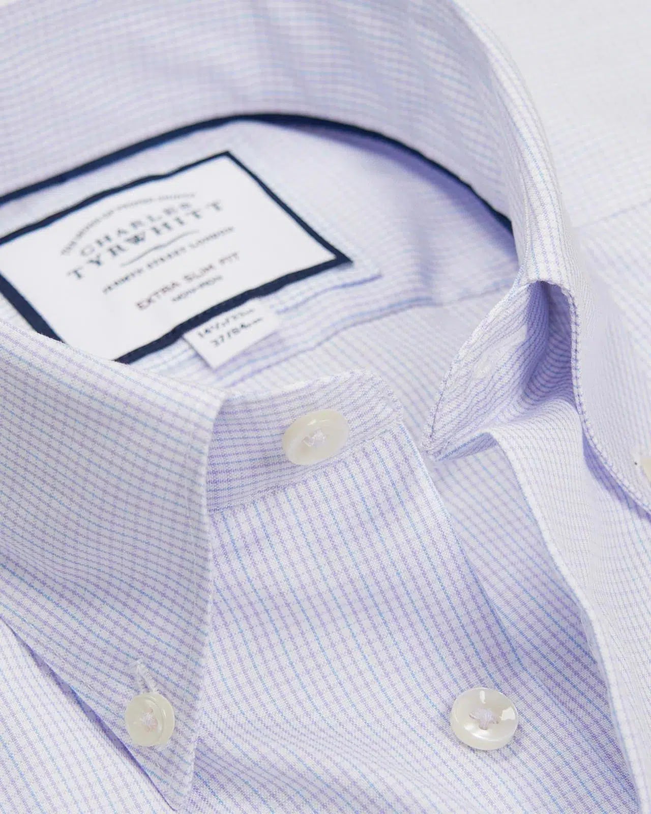 Extra Slim Fit Lilac Purple Button-Down Check Shirt-MALFORD OF LONDON SAVILE ROW MENSWEAR OUTLET