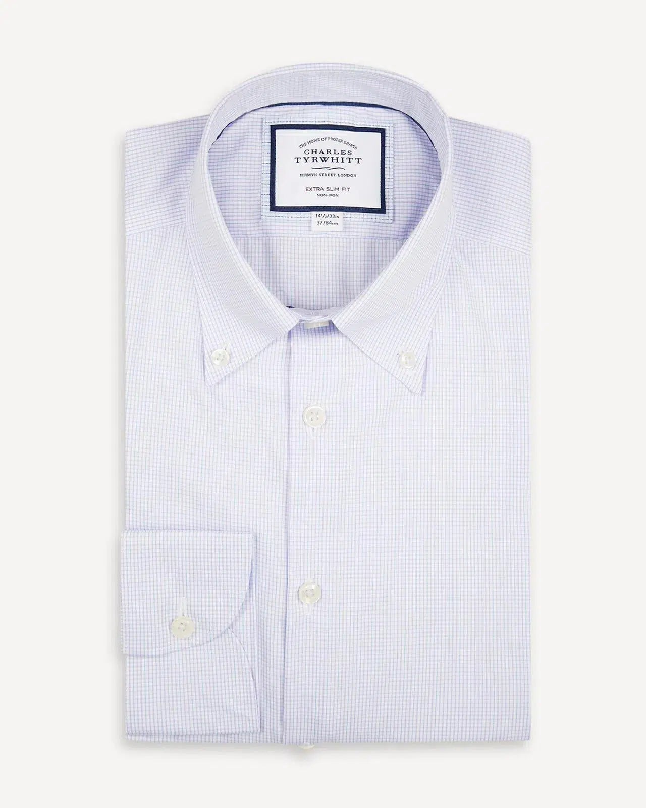 Extra Slim Fit Lilac Purple Button-Down Check Shirt-MALFORD OF LONDON SAVILE ROW MENSWEAR OUTLET