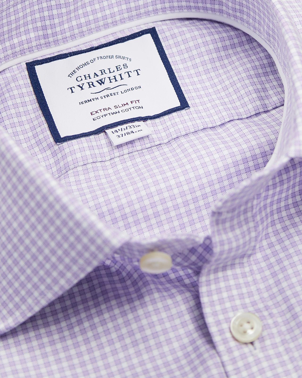 Extra Slim Fit Mauve Purple Twill Gingham Check Shirt-MALFORD OF LONDON SAVILE ROW MENSWEAR OUTLET