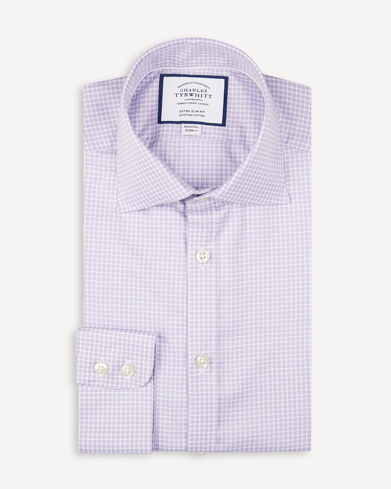 Extra Slim Fit Mauve Purple Twill Gingham Check Shirt-MALFORD OF LONDON SAVILE ROW MENSWEAR OUTLET